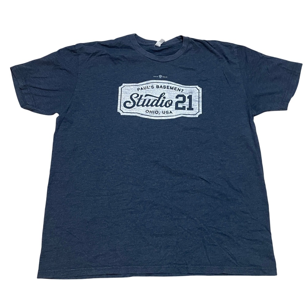 RotoWear Men's XXL Pauls Basement Studio 21 Ohio USA Graphic T-Shirt Navy